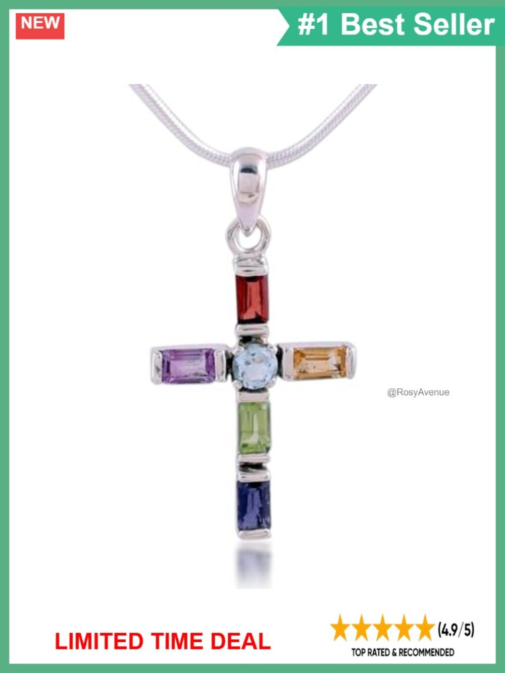 Sterling Silver Multigemstone Cross Choker Spring Ring 15.75 in